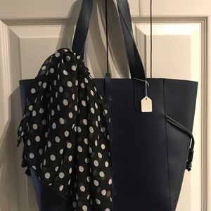 Poka Dot Scarf Purse BEAUTIFUL Blue +Scarf Black White Dots NEW FINAL SALE I